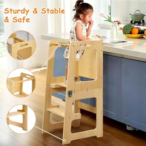 VECELO-Foldable-Toddler-Tower-Kitchen-Stool-for-Kids-Learning-Tower-with-Anti-Tip-Railing-Sturdy-Frame-Stable-Anti-Slip-Toddler-Kitchen-Stool-Helper-with-Chalkboard-for-Kitchen-Bathroom VECELO Foldable Toddler Tower Kitchen Stool for Kids Learning Tower with Anti Tip Railing Sturdy Frame Stable Anti Slip Toddler Kitchen Stool Helper with Chalkboard for Kitchen Bathroom
