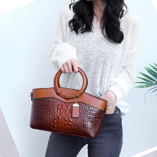 Sac à main pour femme effet crocodile texture relief premium avec anse ronde rigide