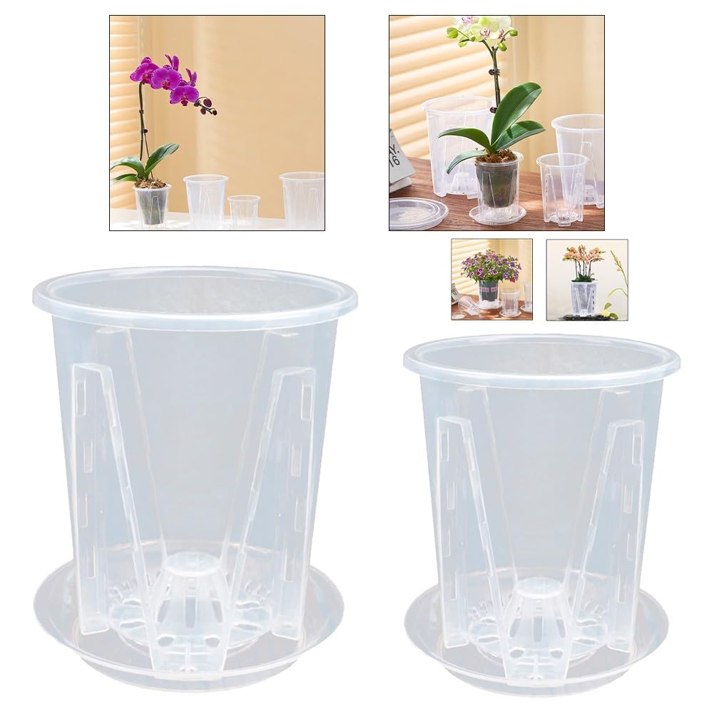 Przezroczyste doniczki z tworzywa sztucznego, 5 przezroczystych doniczek na storczyki dla Phalaenopsis, Dendrobium z kontrolą korzeni, otworami drenażowymi, podstawkami