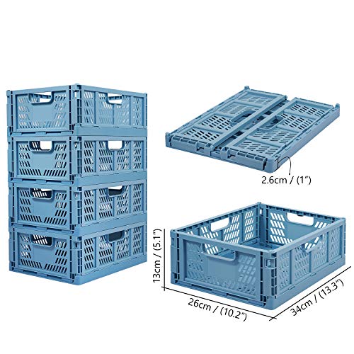 Faltbar Plastik Lagerkisten Regal Körbe,4er-Set Falten Aufbewahrungskorb Küche Schubladeneinsätze Stapelbare Lagerkästen Transport boxen Schrankbehälter Cubes Home Office Schlafzimmer Küche -Blau
