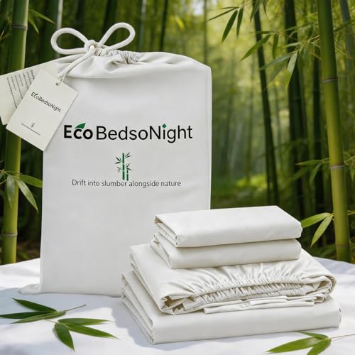 Image of 100% Viscose Derived from Bamboo Sheets Queen Size, Soft & Cooling Viscose from Bamboo Sheets Set, Organically Grown,Breathable & Soft Deep Pocket Up to 18 Inches(White)