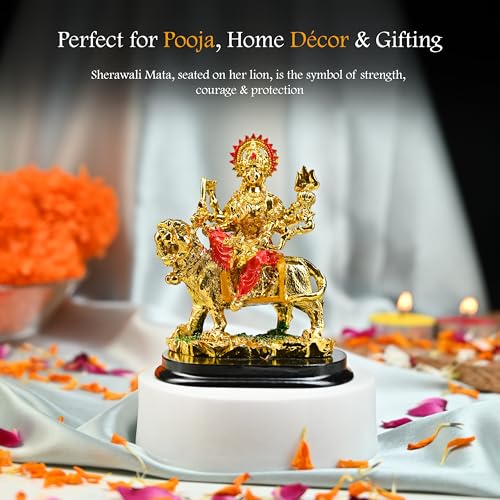 Image of HindCraft Durga Maa Idol for Navratri Sherawali MATA Rani Murti for Home Decor, Pooja Room, Office Desk - Goddess Durga Statue for Mandir, Vastu, Car, and Festival Gift