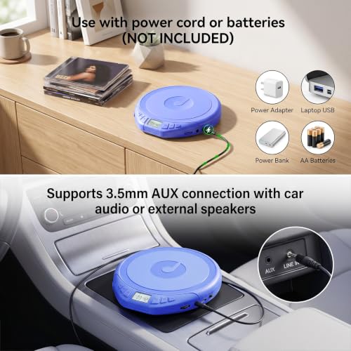 Image of Gueray Portable CD Player with Earphones CD Player for Car Support MP3 | CD Dsicman with Anti-Skip Shockproof with LCD Display Support PROG Memory Repeat Function