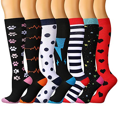 Calcetines de Compresión (7 pares) para Mujeres y Hombres Medias de Compresión (Mezclado4, L/XL)