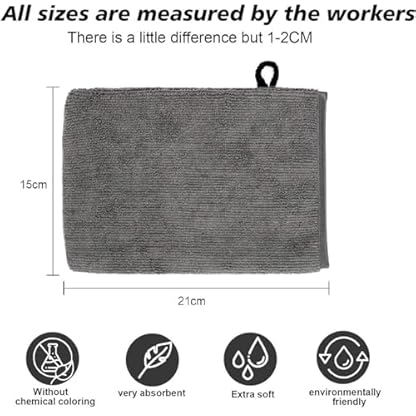 PHOGARY Mikrofaser-Waschhandschuhe, Waschlappen Weiches Gesichtshandschuh, Badespa-Tuch, Wiederverwendbare Make-up-Entferner-Handschuhe, 15x21 cm, 6 Stück, Dunkelgrau – Bild 3