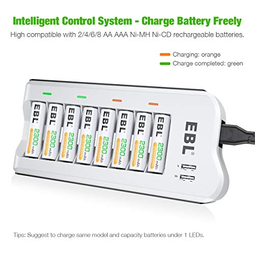Ebl 2300Mah Ni-Mh Aa Rechargeable Batteries (16 Pack) And 808U Rechargeable Aa Aaa Battery Charger With 2 Usb Charging Ports #TOP3