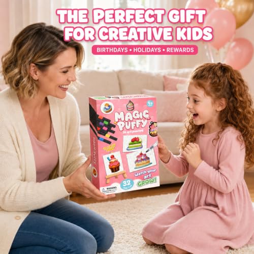 Image of MZYTOZA Magic Foam Texture Painting Kit - 3D Art Craft Magic Puffs Paint Kit, 15 Mess-Free Paint by Number Craft for Kids (Pink)
