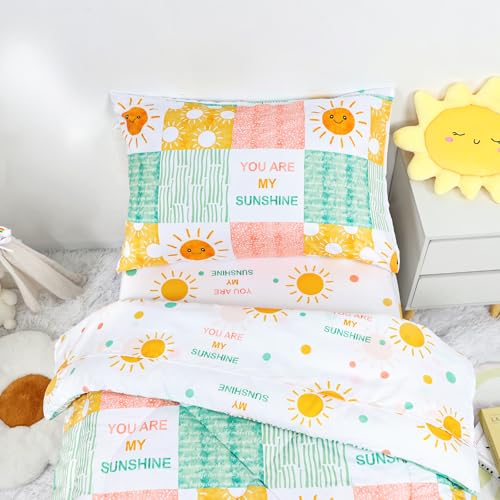 Image of SWESEN Toddler Bedding Set for Boys Girls, Your are My Sunshine Girls Bedding Set, Soft & Lightweight 4 Piece Toddler Comforter Sets Include Comforter, Flat Sheet, Fitted Sheet, Pillowcase