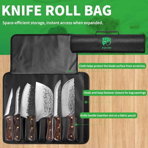FULLHI Chef/Butcher Fish Knife Set High Carbon Steel Hand Forged Boning BBQ Knife Set with Knife Bag for Kitchen Camping BBQ