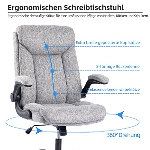 MZLEE Ergonomischer Bürostuhl Computerstuhl Schreibtischstuhl Drehbarer Arbeitsstuhl mit hochklappbarer Armlehne, höhenverstellbar, Bequem für Büro Heim Gaming (Grauer Stoff)
