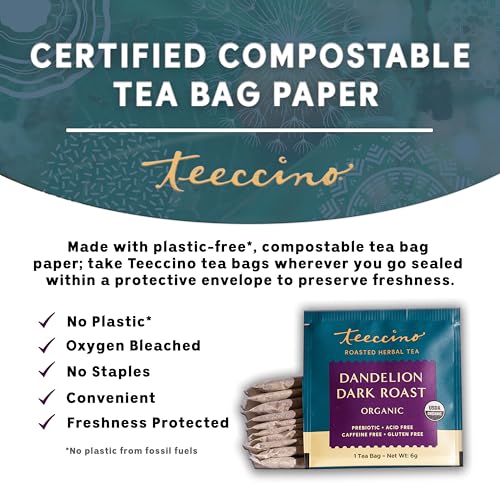 Teeccino 795239431106 Dandelion Dark Roast Tea - Caffeine Free, Organic, Roasted Herbal Tea With Prebiotics, 3X More Herbs Than Regular Tea Bags - Gluten-Free thumb #2
