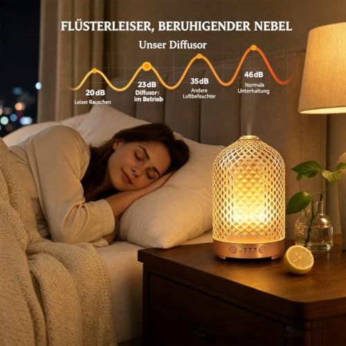 Aroma Diffuser aus Glas 200ML Ultraschall Aromatherapie Diffusor für ätherische Öle, 7 Farben-Beleuchtung, Automatische Abschaltung, Luftbefeuchter Elektrisch Duftlampe für Schlafzimmer Büro Spa – Bild 4