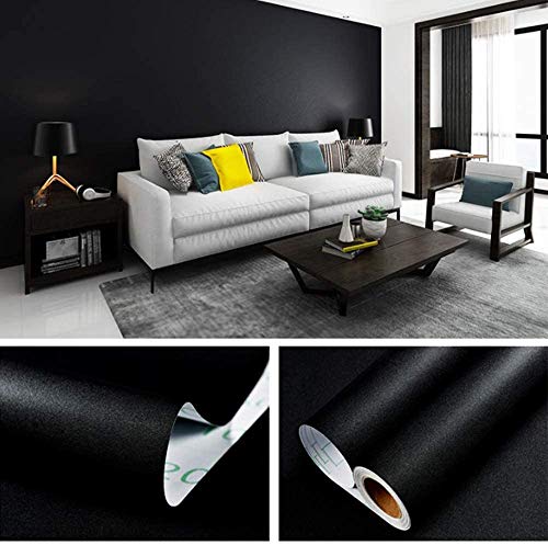 Image of practicalWs 15.7 inch x393.7 inch Black Wallpaper Self Adhesive and Removable Peel and Stick Vinyl Film Stick Paper Easy to Apply Wall Coverings Shelf Home Decorative Liner Table and Door Reform