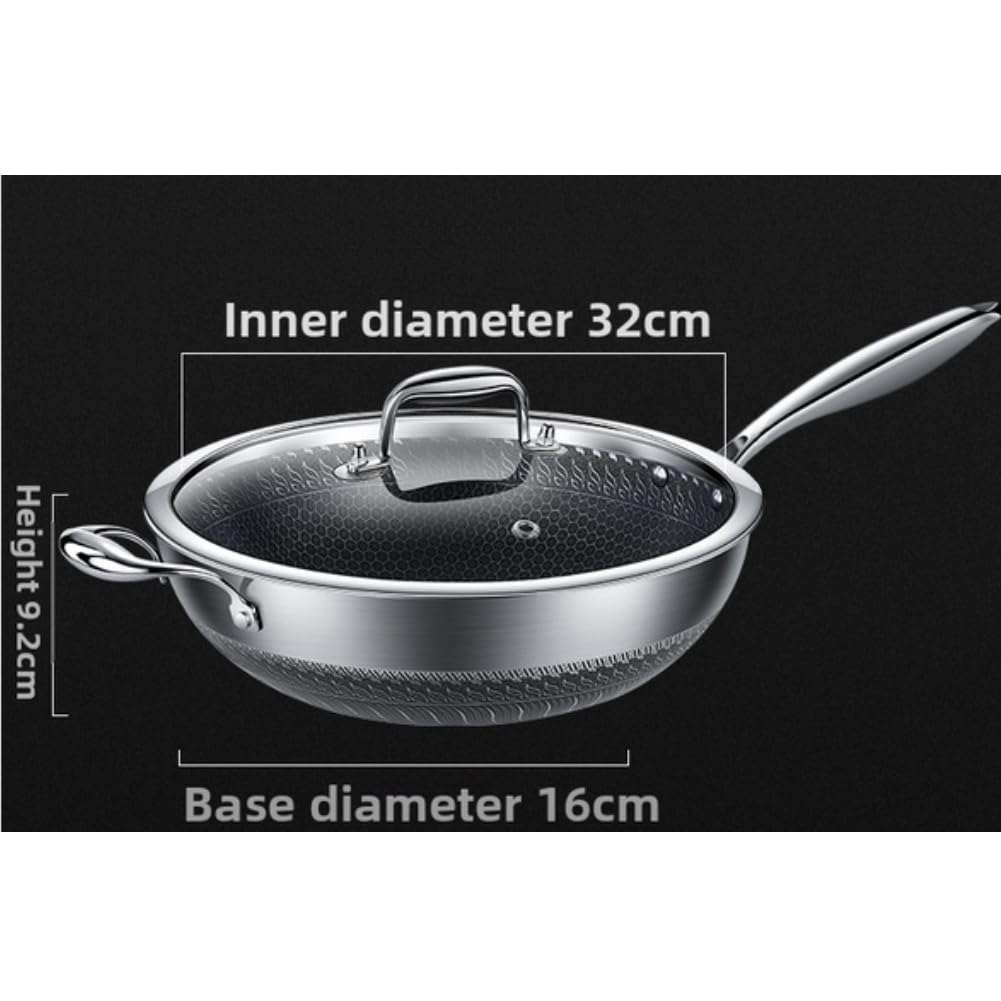 Sartén wok de acero inoxidable 316L con 3 capas antiadherentes, diseño de panal, apta para inducción para todo tipo de fuegos, incluye espátula de silicona, 31,6 cm