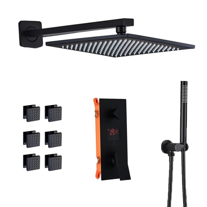 Ensemble de douche noir mat et grand mitigeur de douche dissimulé contre les variations de température