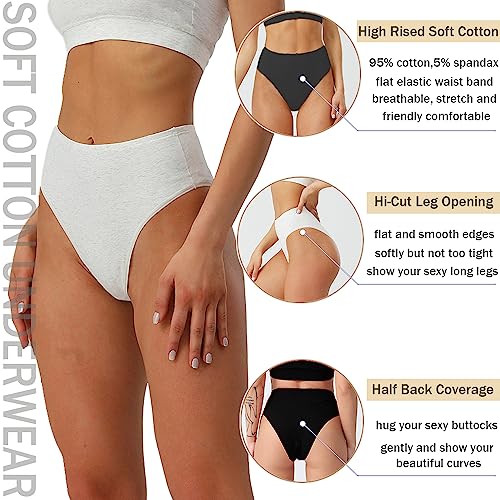 Womens High Rised Cotton Underwear Soft Breathable Panties Deep Length Briefs Underpant Multipack4