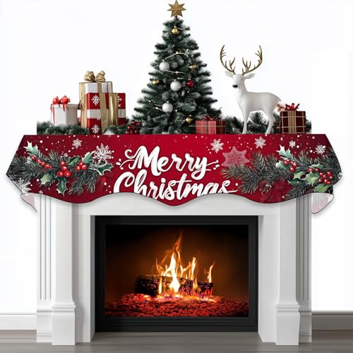 BVBOX Christmas Fireplace Mantel Scarf Short Plush Decorative Cover Runner Scarves for Xmas Winter Mantel Shelf Top Decoration