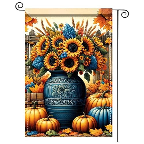 Nuxovilar Thanksgiving Garden Flag Fall Garden Flag 12x18IN Blue Vase
