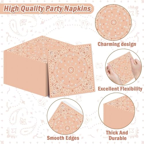 Image of gisgfim 100Pcs Western Bandana Party Decorations Supplies Pink Paisley Plates and Napkins Farm Cowboy Cowgirl Paper Dinnerware Tableware Set for Rodeo Baby Shower Wild West Birthday Serves 25
