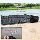 KEIN VERHEDDERN: Mithilfe der 5x Stabilisierungsringe und des etwas kleineren Eingangringes kann sich das Netz sehr gut der Länge nach entfalten, ohne zu verheddern. Die Ringe selbst sind korrosionsbeständig und helfen Ihnen nach dem Fischen den Setzkescher rasch und einfach zusammenzufalten. So sparen Sie sich wertvollen Stauraum!