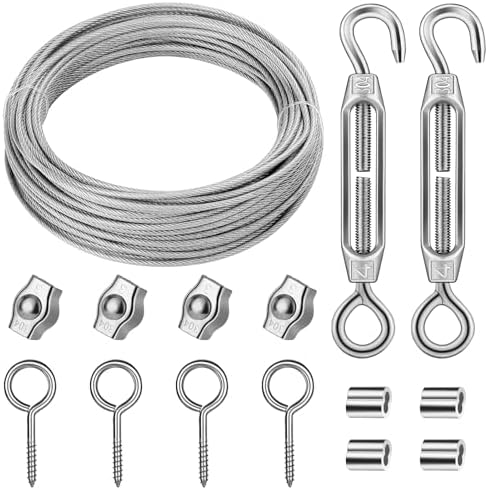 Bridokit Edelstahl Drahtseil 2mm, 15M PVC-Stahlseil Ummantelt, Stahlseil Mit Ösen, Seilspanner, Drahtseilklemmen & Aluminium-Pressklemmen für Lichterketten, Vorhangdraht, Rankhilfe