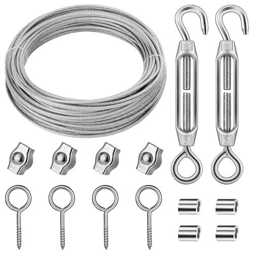 Bridokit Edelstahl Drahtseil 2mm 15M PVC-Stahlseil Ummantelt Stahlseil Mit Ösen Seilspanner Drahtseilklemmen & Aluminium-Pressklemmen für Lichterketten Vorhangdraht Rankhilfe für Kletterpflanzen