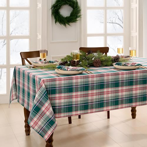 Elrene Home Fashions Holiday Fireside Red & Green Tartan Plaid Christmas/Winter Cotton Tablecloth, 60"x120" Rectangle by Elrene - Image 2