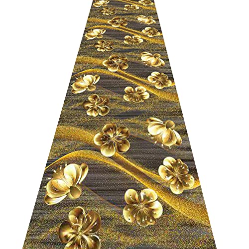 HGJNHM Alfombras Lavables para Pasillo, alfombras Antideslizantes y Lavables para Pasillo, alfombras Interiores Resistentes a Las Manchas para Cocina, Sala de Estar y Dormitorio, Negro/Dorado Cover