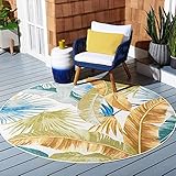 SAFAVIEH Washable Rug Outdoor Barbados Collection - 8' Round, Gold & Green, Non-Shedding & Easy to Clean, Ideal for Patio, Backyard, Mudroom (BAR520C)