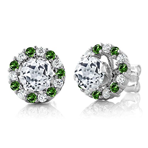 Gem Stone King 1.36 Ct Round White Topaz 925 Sterling Silver Stud Earrings with Removable Jackets