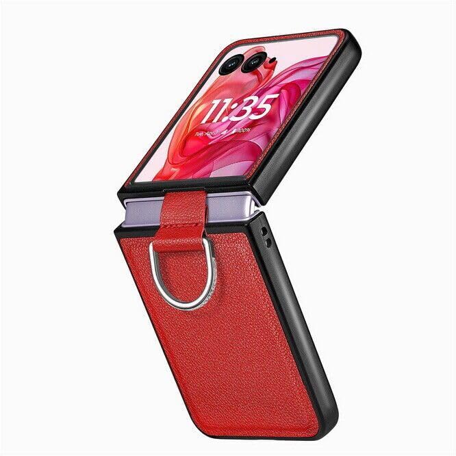 Étui Moto Razr 50 Ultra rouge en cuir dur antichoc avec anneau