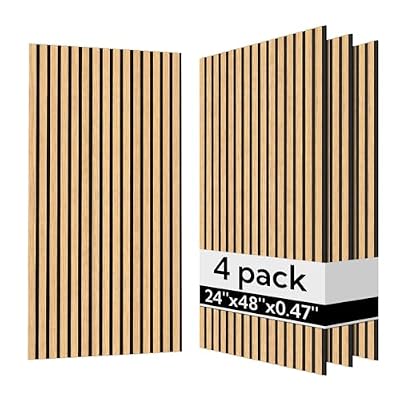 Olanglab Acoustic Wood Wall Panels 4 Pack, Sound Dampening Wood Slat Wall Panels 23.6" x 47.2", Cool Oak