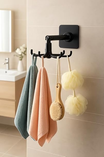 TEZURTH Plastic 1 Piece 360 ° Rotating Folding Hook Self-Adhesive Wall Hook Hanger Sticker Mounted Utensil Hanging Storage Organizer Rotary Hook (Multi Color) - BAZ0227