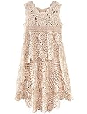 Chic crochet lace floral midi smock beach dress Pullover style,unique collar,sleeveless,high low hem Vintage boho style, loose fit bathing swimming suit, beachwear, bikini coverups,solid color Soft and comfortable knitted fabric,sexy and fashion desi...