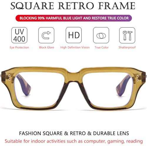 Image of AIEYEZO Fashion Square Blue Light Glasses for Men Women Retro Thick Frame Blue Light Blocking Computer Glasses