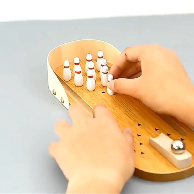 Mini Wooden Bowling Set – 10 Pins & 2 Balls, Handcrafted Tabletop Game For Kids & Adults | Indoor/Outdoor Fun