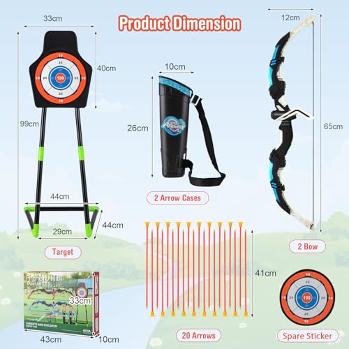 SPOTRAVEL Youth Archery Bow Set, Bow and Arrow Toys with LED Light Up Bow, 20 Suction Cup Arrows, Standing Target, Spare Sticker & Arrow Case, Indoor & Outdoor Sport Gifts for Boys Girls Ages 3+ - Image 6