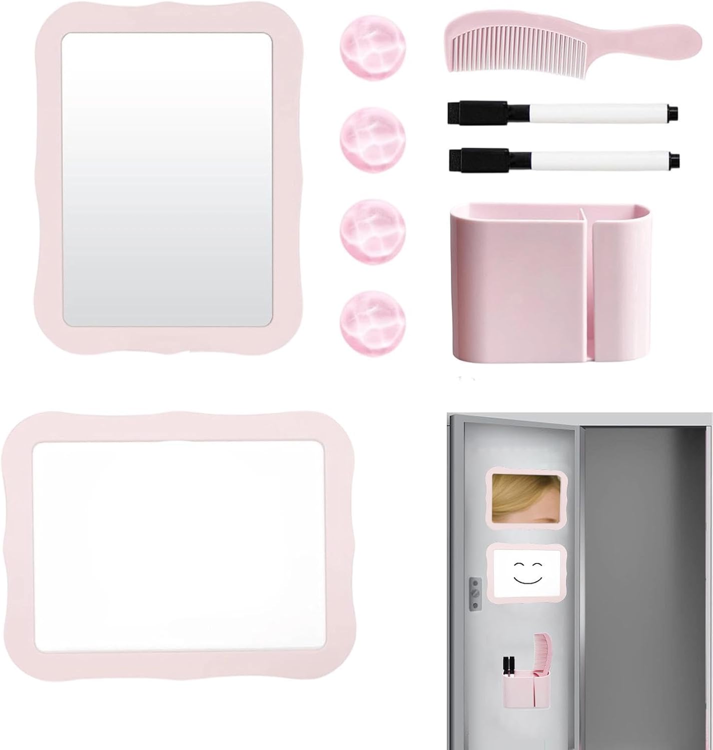 Locker Accessories Kit, 10PCS Locker Organizer Kit with Magnetic Mirror