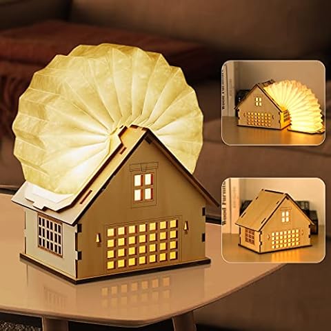 UOUNE Wooden Book Lamp LED Folding Book Light USB Rechargeable Night Light DIY Creative Bedside Table Lamp Gift for Christmas Birthday Bedroom(Warm White) Cover