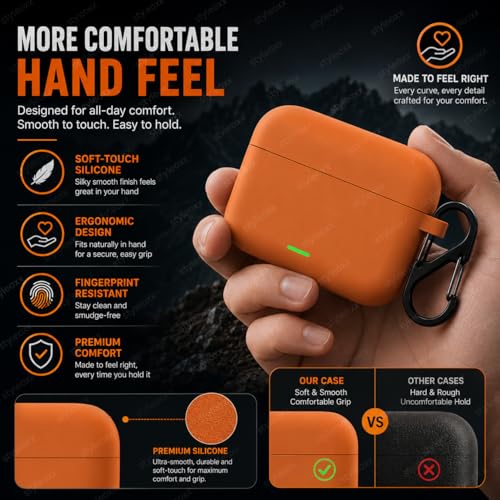 Image of Anvique Silicone Case Cover for Realme Buds T500 Pro, Shockproof Protective Earbuds Cover with Keychain Hook, Anti-Scratch Soft Silicone Skin, Full Body Protection Case (Orange S)