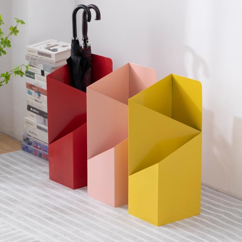 PFCDZDU Metal Umbrella Stand Rack, Bucket Shelf Freestanding Entryway Storage Holder, Umbrella Organizer for Long & Short Folding Umbrellas - Home Office Use(Yellow)