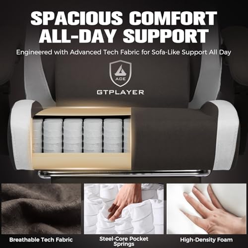 Image of GTPLAYER Gaming Chair, Ergonomic Computer Chair with Footrest and Lumbar Support, High Back Recliner Chair 350lbs, Height Adjustable for Home Office, Brown