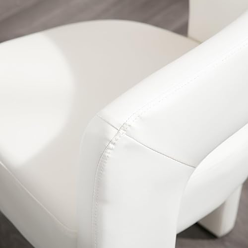 Miniatura 3 de Modern Barrel - Silla de comedor tapizada de piel sintética con brazos, cómoda silla auxiliar para sala de estar, oficina en casa, recepción, color