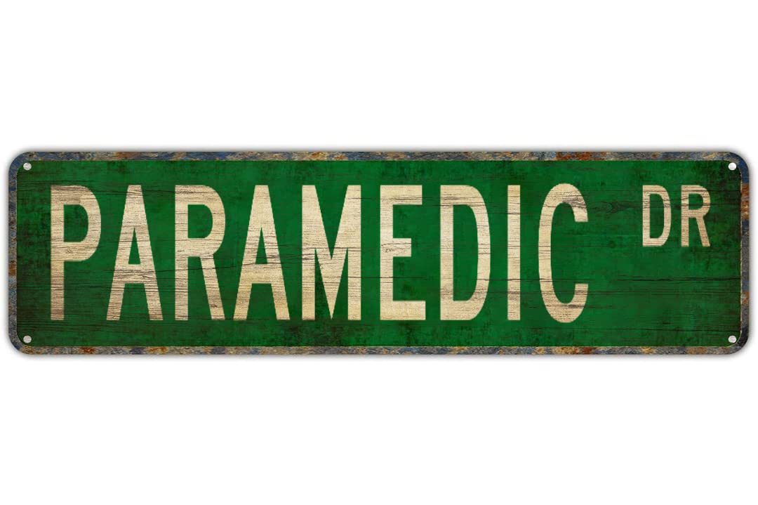 Sitrmgh Sign Vintage Decor Wall S Paramedic Paramedic Gift Paramedic Firefighter Tin Metal Street Lane Avenue Street Way Green 16X4 Inches