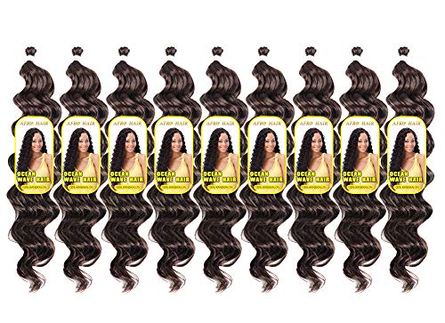 Afro Ocean Wave Crochet Hair 10 Inch 9 Pack 36 Strands/Pack Kanekalon Synthetic Hair Braid Synthetic Crochet Hair Extension Low Tempreture Fiber (14" 9Packs, 4#)