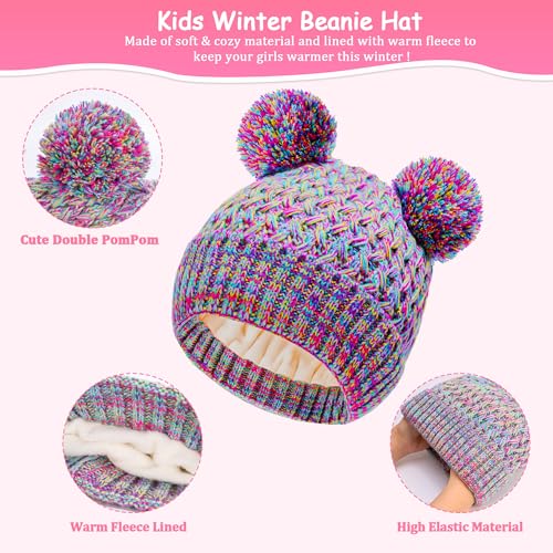 Kids Winter Hat Scarf Gloves Set, Toddler Beanie with Double Pom Pom Fleece Lined, Touch Screen Mitten for Girls Boys3