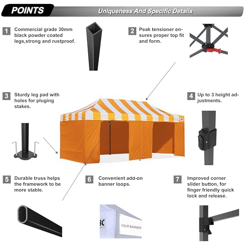 Image of ABCCANOPY Heavy Duty Easy Pop up Canopy Tent with Sidewalls 10x20,Strip Orange
