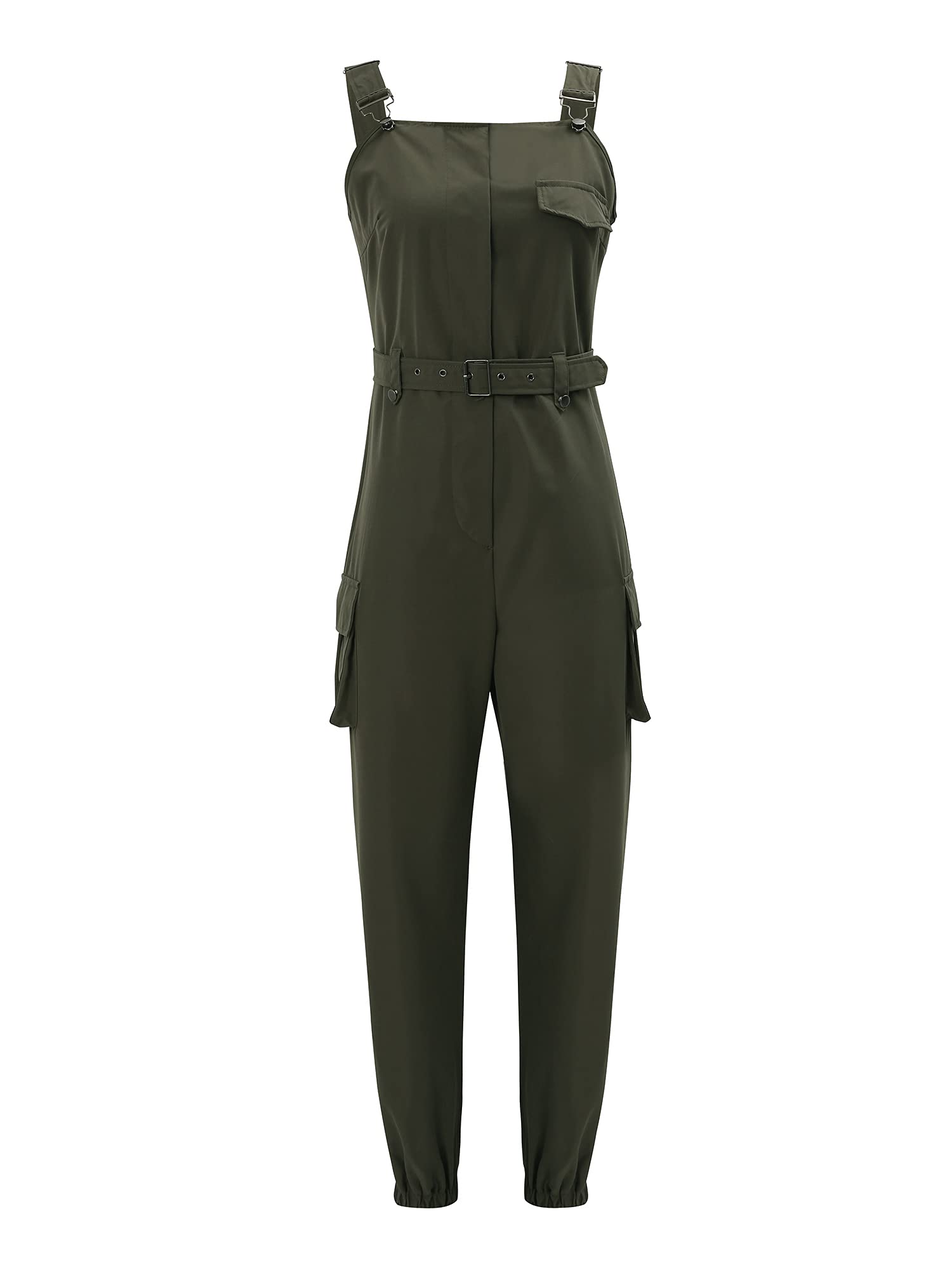 EvilibDungarees, Women's Plain Cargo Trousers with Waistband, Sleeveless Jumpsuit with Square Collar, Jumpsuit S-XXXL (Green, S)