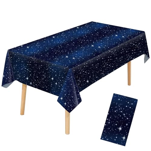 YXHZVON Weltraum Tischdecke Kinder Blau Weltraum Tischdeko Rechteckige wasserdichte Tischdecken Geburtstag Deko für Party Weltraum Thema Geburtstag Jubiläum（274x137 cm）