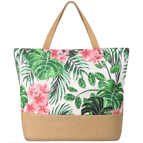 Image of Trifabricy Beach Bag for Women, Large Beach Tote Bags with Zipper, Woven Straw Tote Waterproof, Swim Gym Shopping Travel Bag